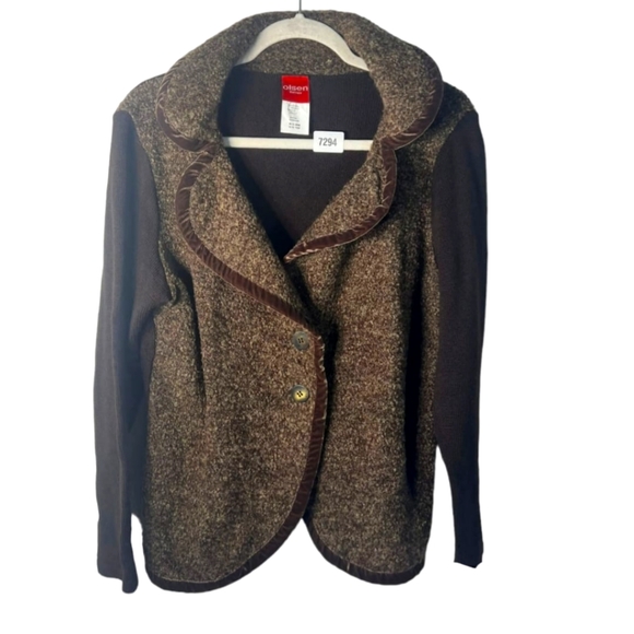 Sigrid Olsen Jackets & Blazers - Olsen Europe Women's Vintage Virgin Wool Long Sleeves Cozy Brown Jacket Sz 8